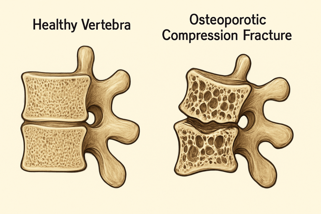 Comparison of healthy vertebra versus osteoporotic compression fracture in postmenopausal women.